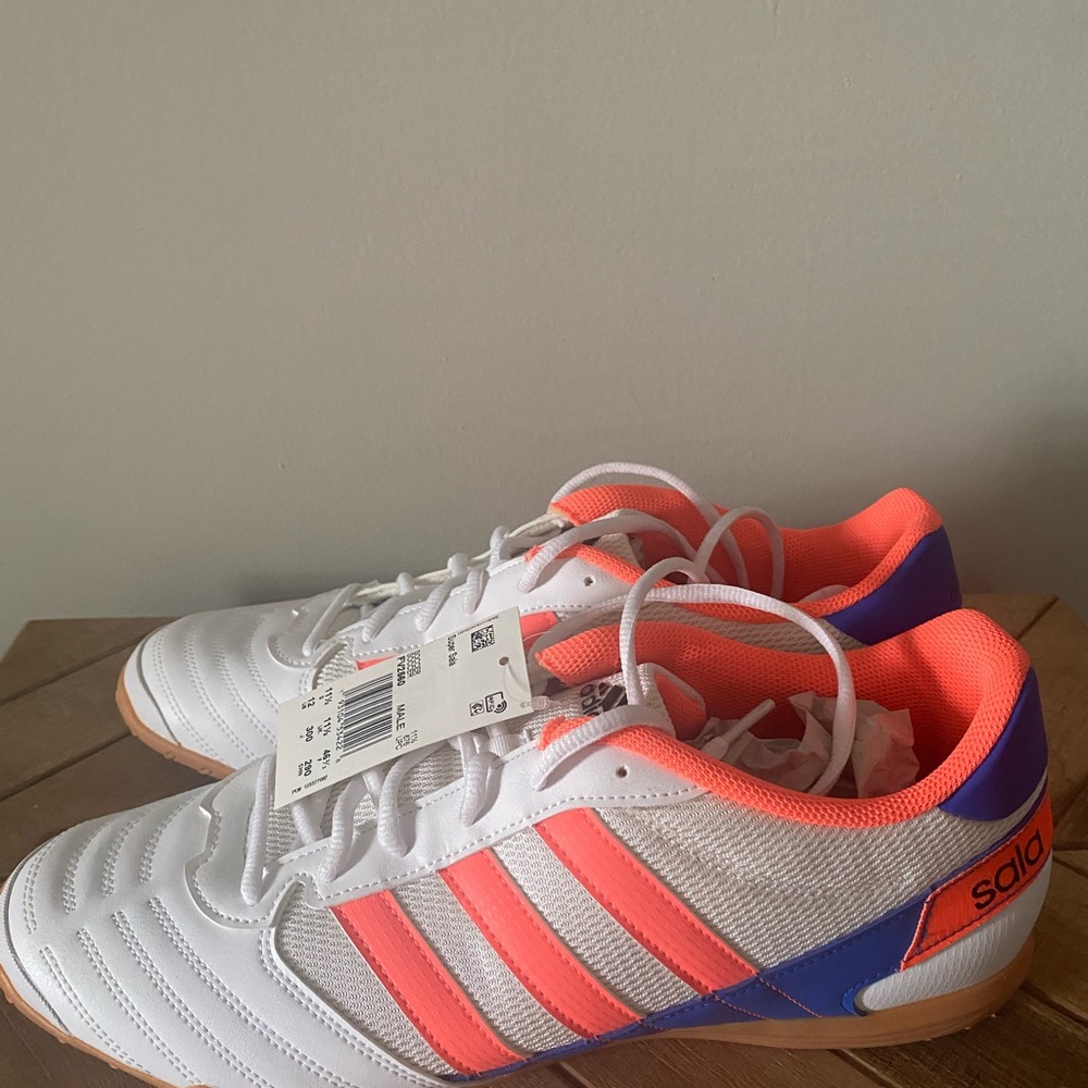 Adidas Super Sala Soccer Shoes | Men’s Sz 12| White/Coral/Blue |